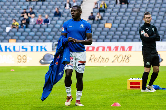 Trelleborgs Kofi Sarkodie innan fotbollsmatchen i
