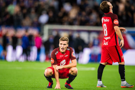 Ruben Yttergård Jenssen of Brann looks dejected