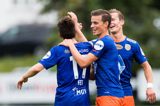 Sondre Fet and Jonas Grønner of Aalesund celebrate the 0-3