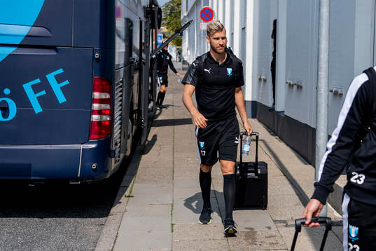 Rasmus Bengtsson of Malmö FF arrive at their hotel
