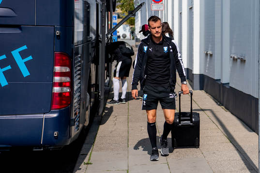 Eric Larsson of Malmö FF arrive at their hotel