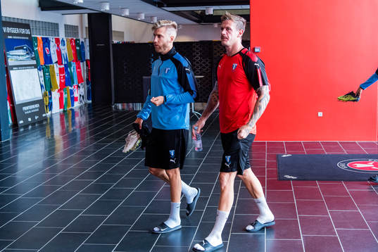 Rasmus Bengtsson and goalkeeper Johan Dahlin of Malmö FF