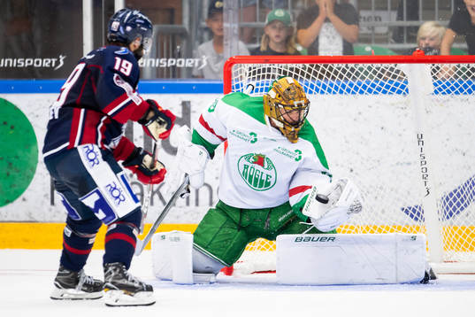 Rögles målvakt Justin Pogge möter Linköping Joe Whitney