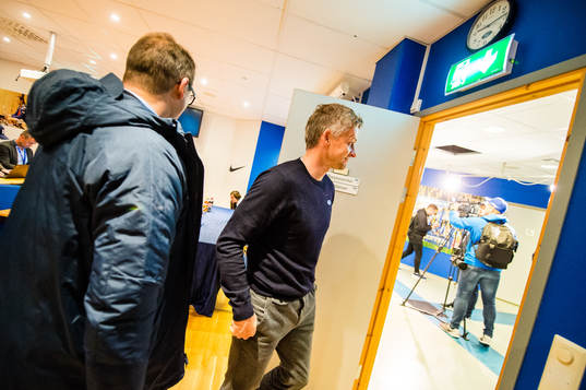 Ole Gunnar Solskjær, head coach of Molde, leaves the press