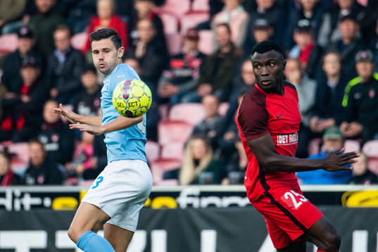Marcus Antonsson of Malmö FF and Bubacarr Sanneh of