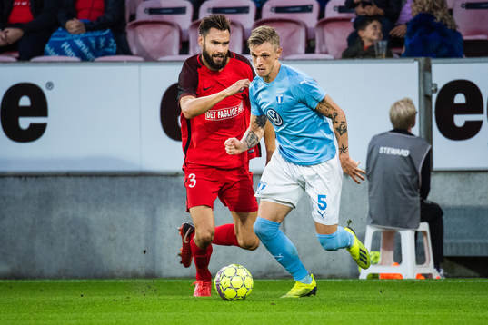 Tim Sparv of Midtjylland and Sören Rieks of Malmö FF