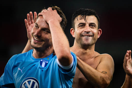 Markus Rosenberg and Behrang Safari of Malmö FF celebrates