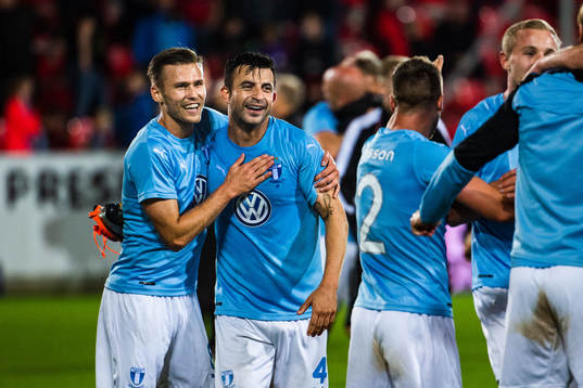 Arnór Ingvi Traustason and Behrang Safari of Malmö FF