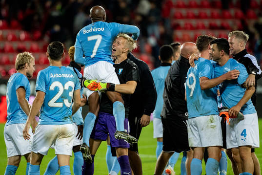 Goalkeeper Walter Viitala and Fouad Bachirou of Malmö FF