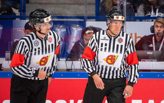 Referees Anton Gofman and Morgan Johansson