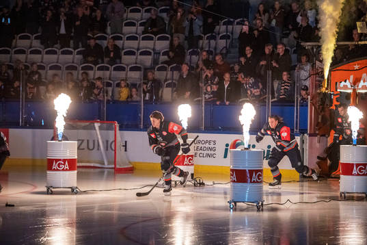 Players of Växjö entering the rink ahead the CHL game