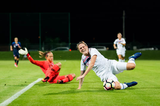 Goalkeeper Maria Korenciova of Slovakia and Isabell