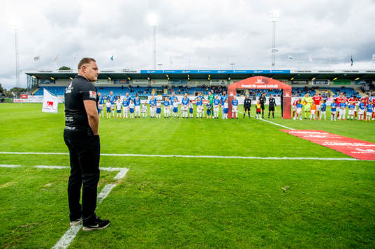 Trelleborgs tränare Patrick Winqvist innan fotbollsmatchen