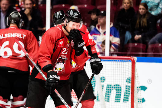Lars Bryggman of Malmö Redhawks looks dejected