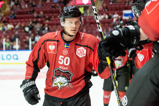 Tobias Ekberg of Malmö Redhawks celebrates with his