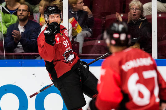 Max Görtz of Malmö Redhawks celebrates