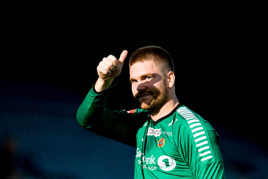 Goalkeeper Gudmund Kongshavn of Tromsø celebrates