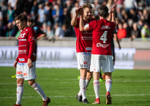 Degerfors Erik Björndahl och Marcus de Bruin jublar