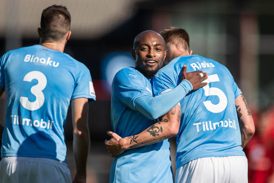 Malmö FFs Fouad Bachirou och Sören Rieks jublar