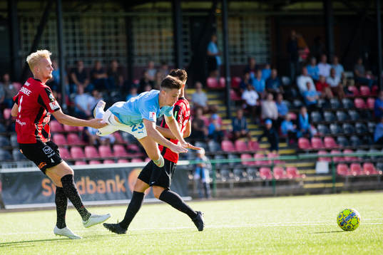 Malmö FFs Marcus Antonsson blir fälld i straffområdet av