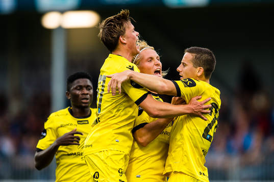 Herolind Shala of Start celebrates the 0-1 goal with his