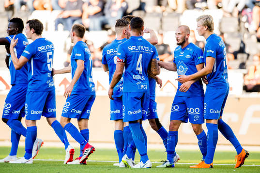 Ruben Gabrielsen of Molde celebrates with teammates Eirik