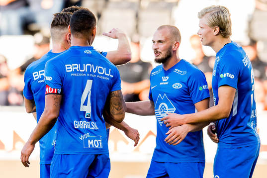 Ruben Gabrielsen of Molde celebrates with teammates Eirik