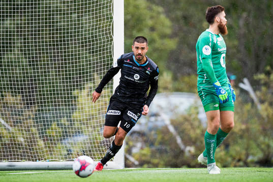 Sanel Kapidzic of Sandnes Ulf celebrates the 2-1 goal