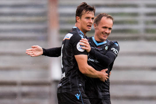 Niels Vorthoren and Vidar Nisja of Sandnes Ulf celebrate