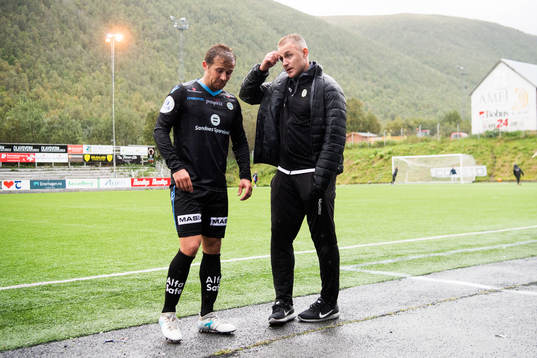 Bjørnar Holmvik of Sandnes Ulf and Bengt Sæternes, head