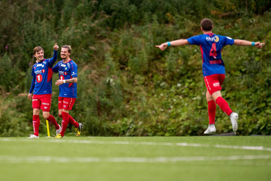 Vegard Lysvoll of Tromsdalen celebrates the 2-0 goal with