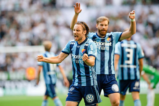 Djurgårdens Kevin Walker och Marcus Danielson  jublar