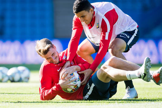 Håvard Nordtveit and Mohamed Elyounoussi of Norway