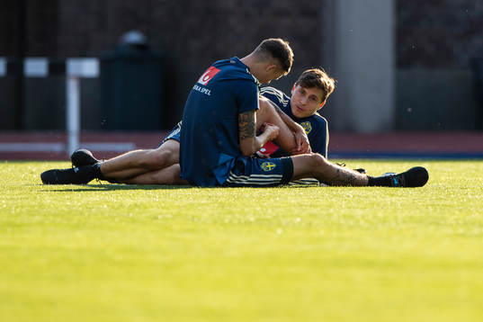 Sveriges Mikael Lustig (v) och Victor Nilsson Lindelöf (h)