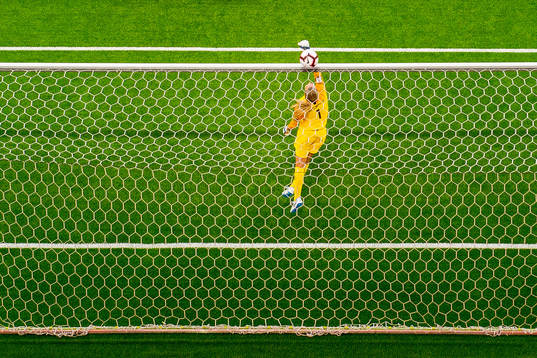 Goalkeeper Ingrid Hjelmseth of Norway with a save