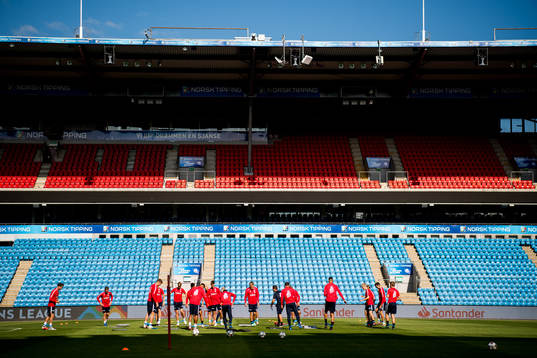 General view of Ullevaal Stadion and the players of Norway