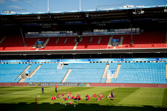 General view of Ullevaal Stadion and the players of Norway
