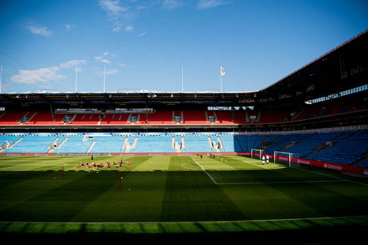 General view of Ullevaal Stadion and the players of Norway