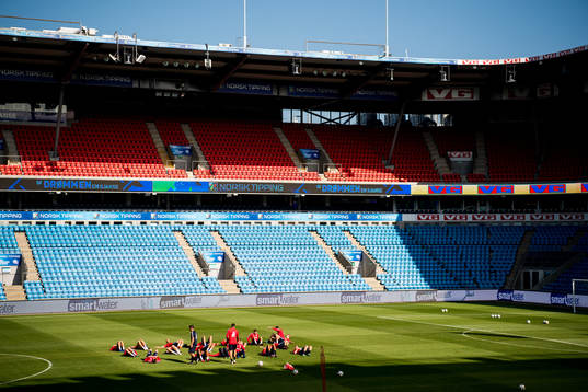 General view of Ullevaal Stadion and the players of Norway