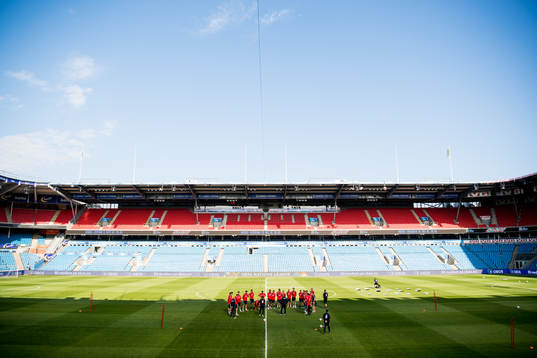 General view of Ullevaal Stadion and the players of Norway