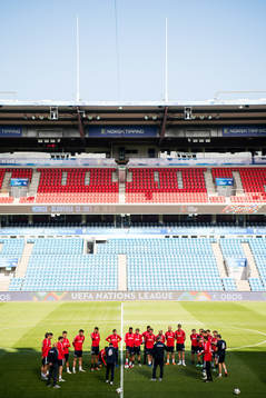 General view of Ullevaal Stadion and the players of Norway