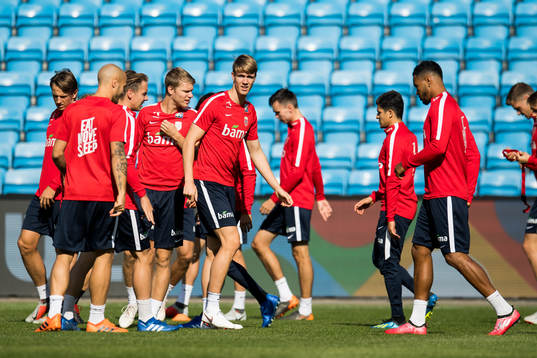 Sander Berge, Sigurd Rosted and Kristoffer Ajer of Norway