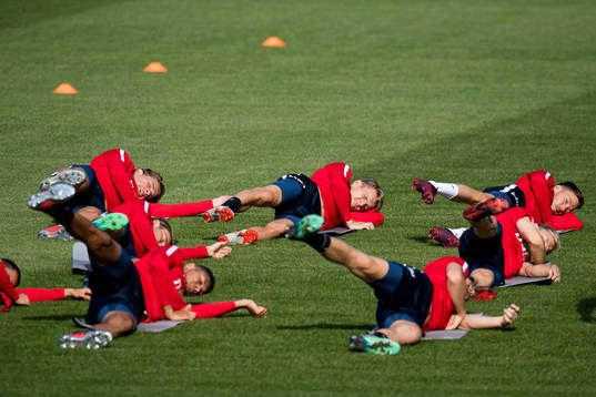 Sander Berge, Martin Ødegaard and Martin Linnes of Norway