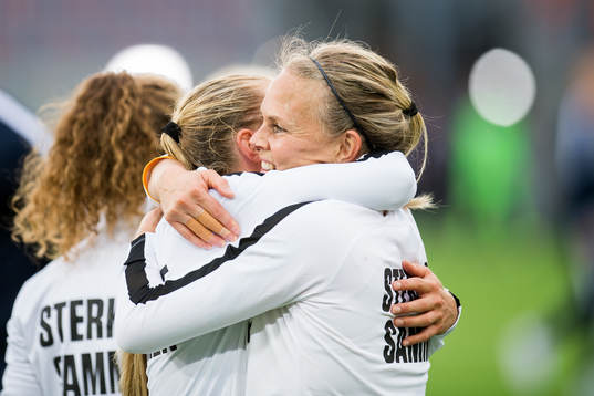 Goalkeeper Ingrid Hjelmseth of Norway celebrate