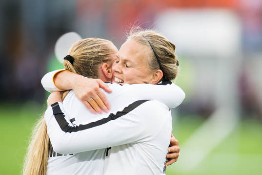 Goalkeeper Ingrid Hjelmseth of Norway celebrate