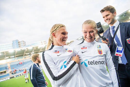 Kristine Leine and Frida Maanum of Norway celebrate