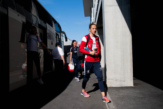 Goalkeeper Cecilie Fiskerstrand of Norway arrives