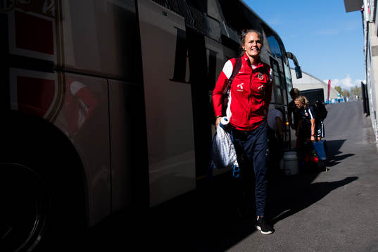 Goalkeeper Ingrid Hjelmseth of Norway arrives