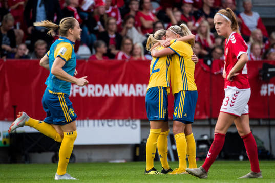 Sveriges Olivia Schough och Hanna Glas jublar