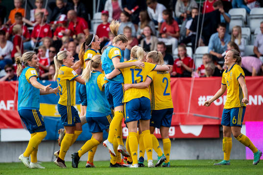 Sveriges spelare jublar